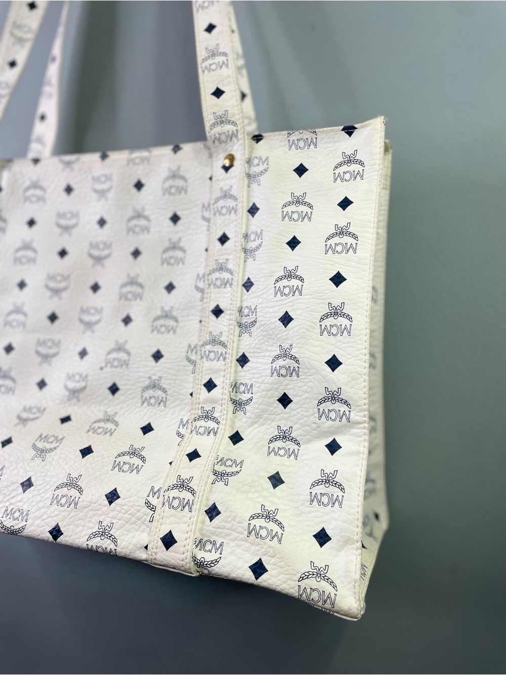 MCM White Logo Canvas Tote - Picture 13 of 13